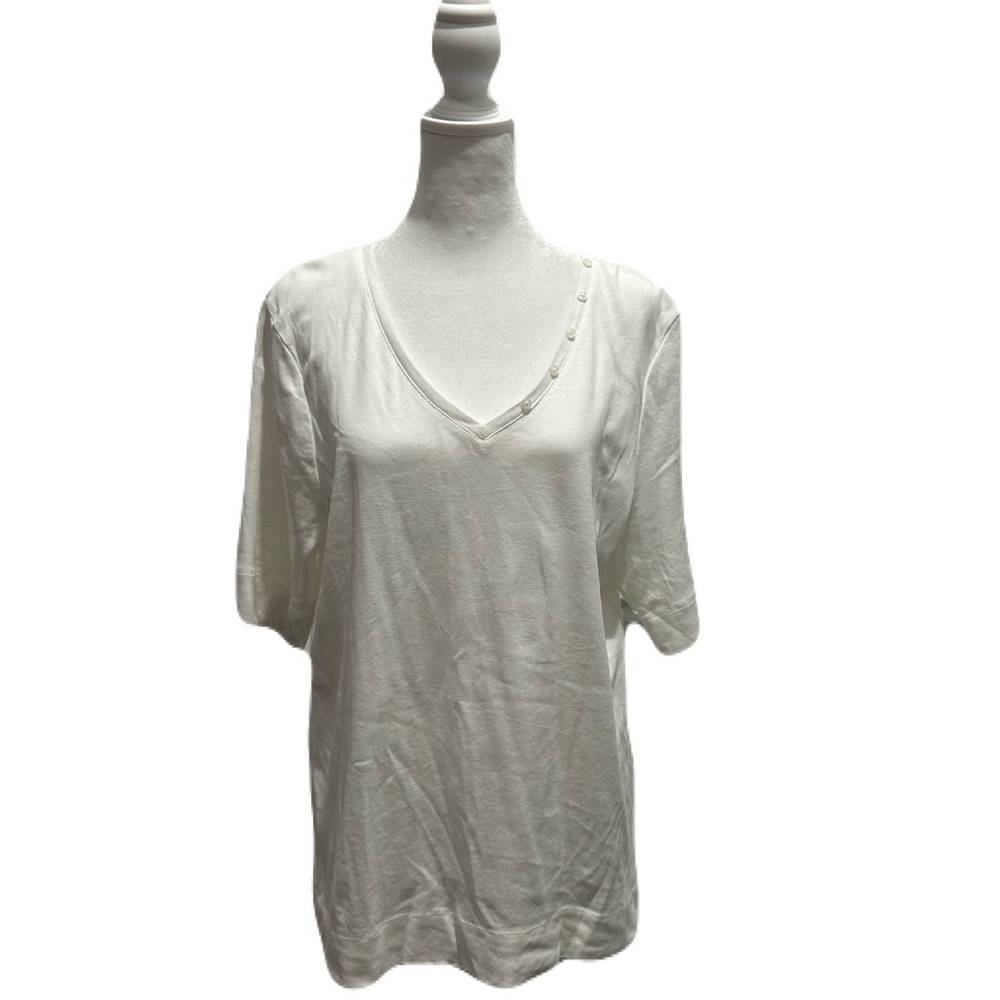 CHICOS Button Detail Cotton Slub Tee, Like New